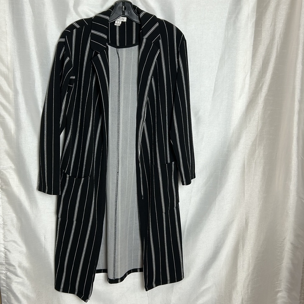 Streetwear society long open front cardigan, jacket . vertical stripes